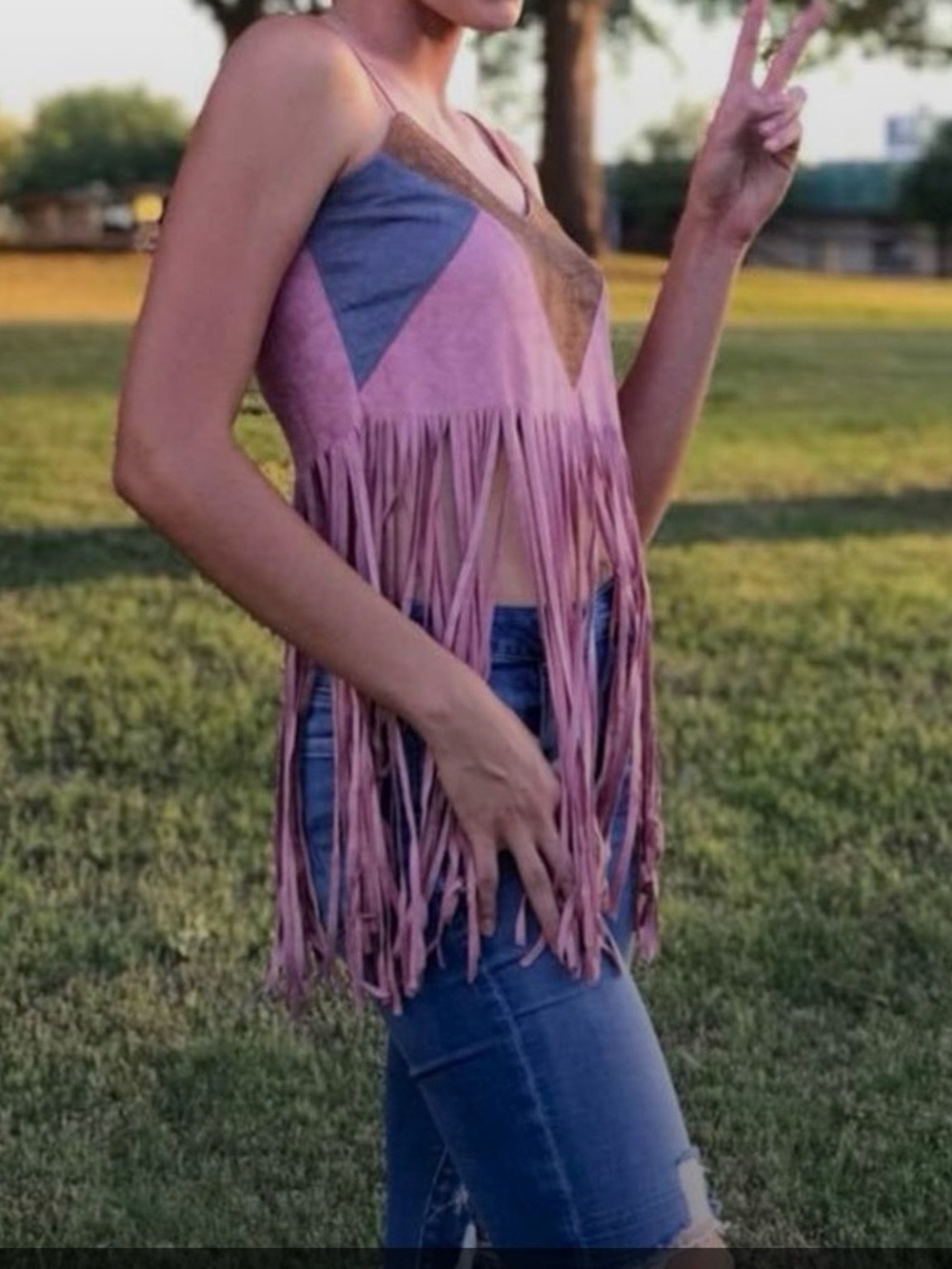 Hayden Los Angeles Multi Color Fringed Women's Tank Top NWT